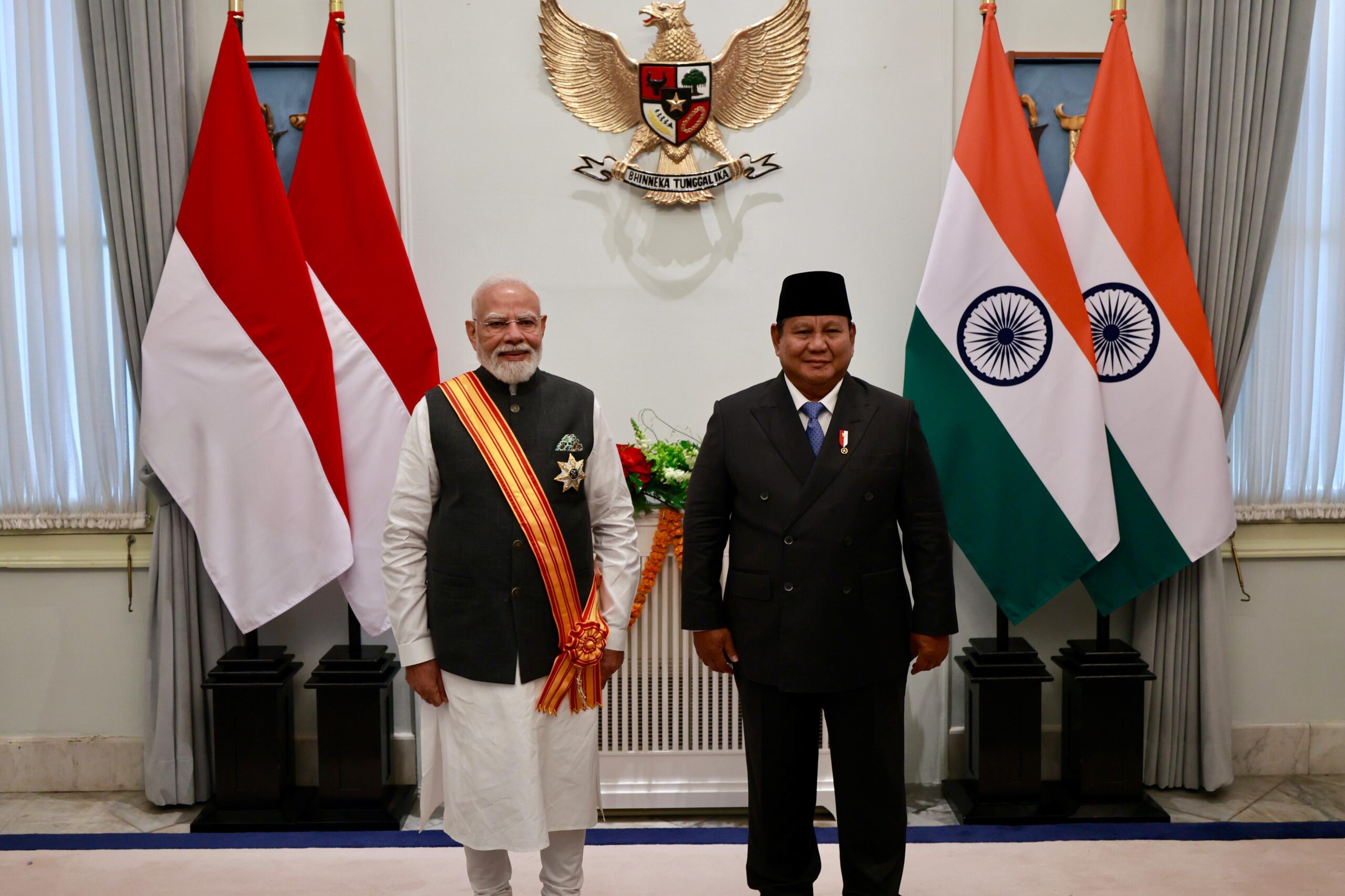 Presiden Prabowo bersama Perdana Menteri India, Narendra Modi, di Istana Merdeka, Jakarta