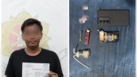 Pelaku dan sejumlah alat bukti kejahatan narkoba diamankan polisi.