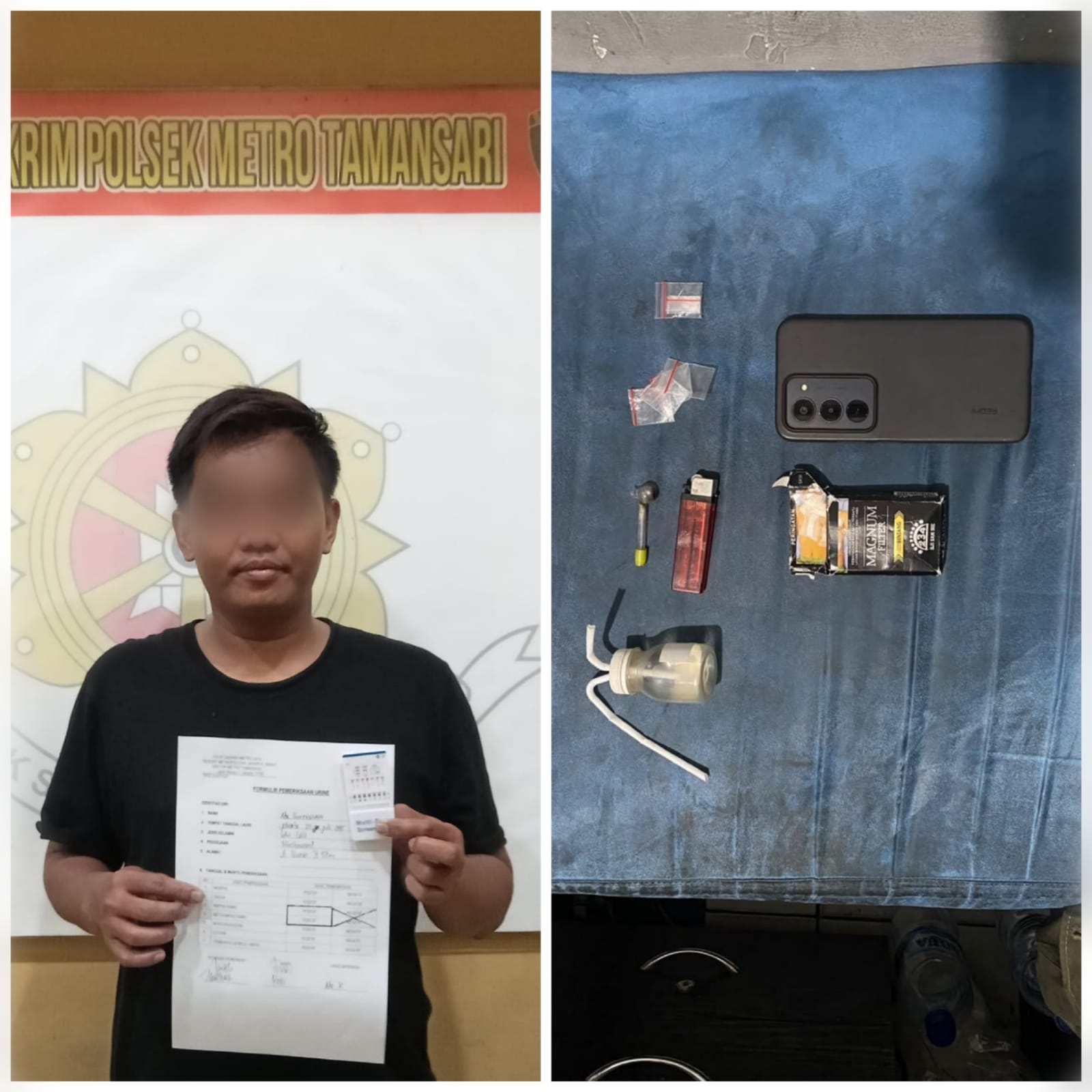 Pelaku dan sejumlah alat bukti kejahatan narkoba diamankan polisi.